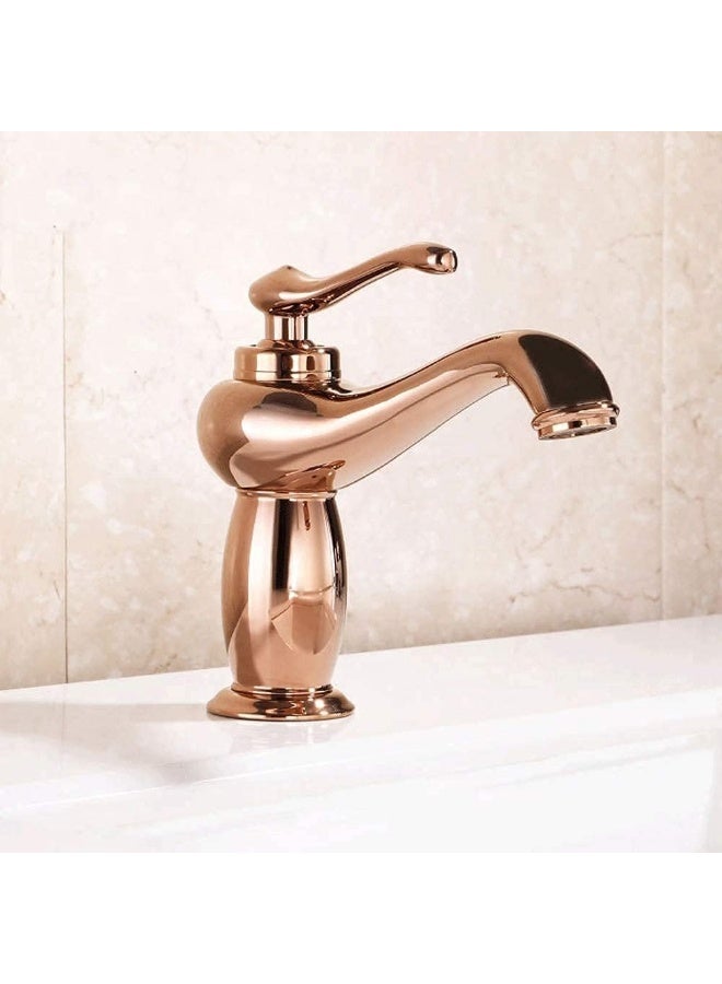 YD Luxury Antique Style Bathroom Basin Mixer Tap with Single Lever Handle, Solid Brass Construction, Vintage Curved Spout Faucet for Sink, Durable Rust Resistant Water Saving Design for Modern Homes - Image 1